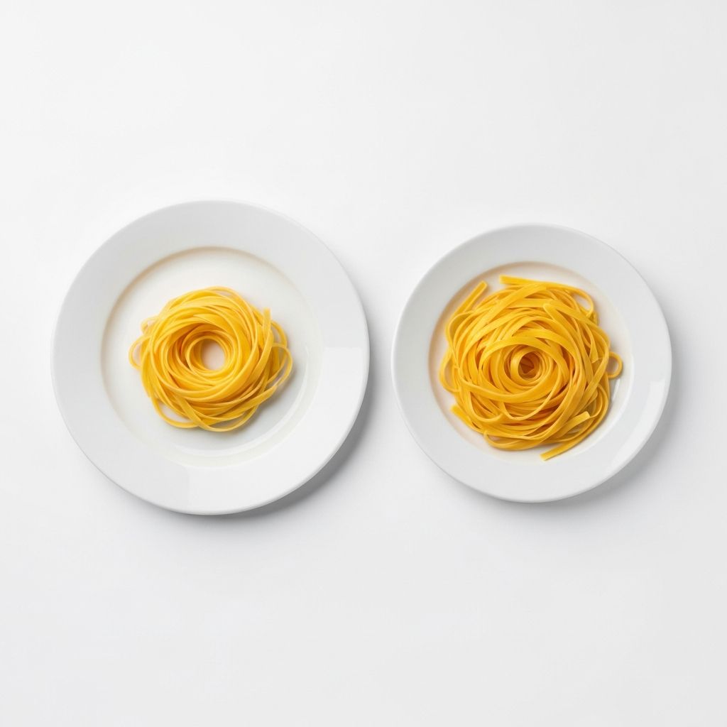 Standard dinner plate with pasta portion compared to smaller plate